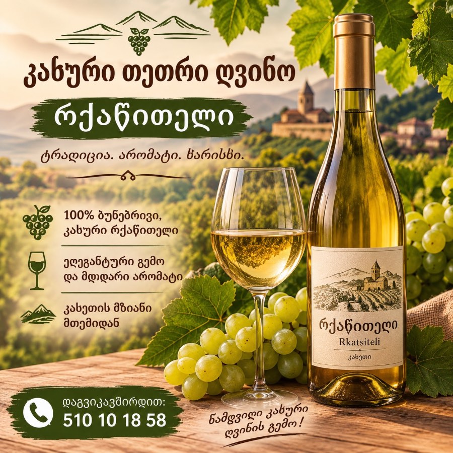 კახური თეთრი ღვინო — რქაწითელი 🍷